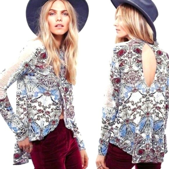 EC FREE PEOPLE NOUVEAU TULIP FRONT BOHO TOP SZ. L - Picture 1 of 8